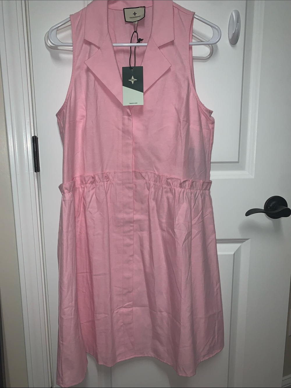 Tuckernuck Sleeveless Pink Collared Gathered-Waist Dress